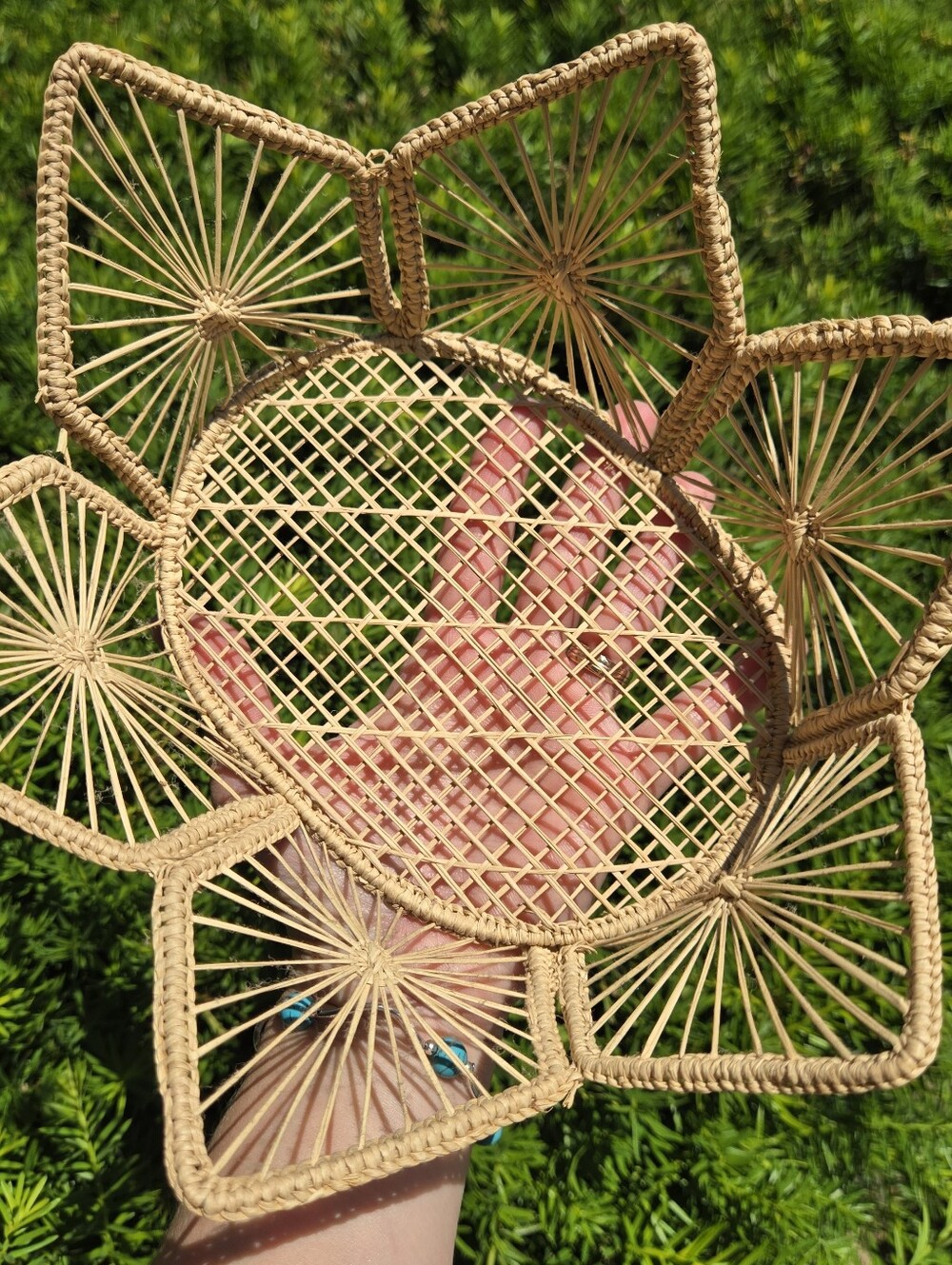Petals Handwoven Decorative Tray - Natural Tan Boho